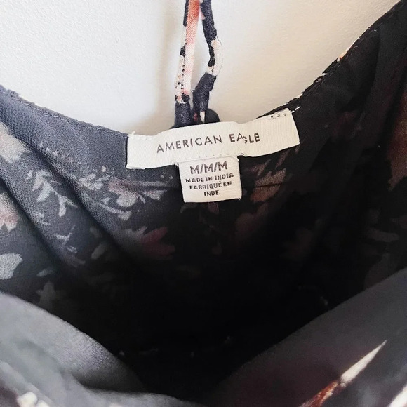 AMERICAN EAGLE | Black Floral Puff Sleeve Babydoll Dress | M - Picture 10 of 10